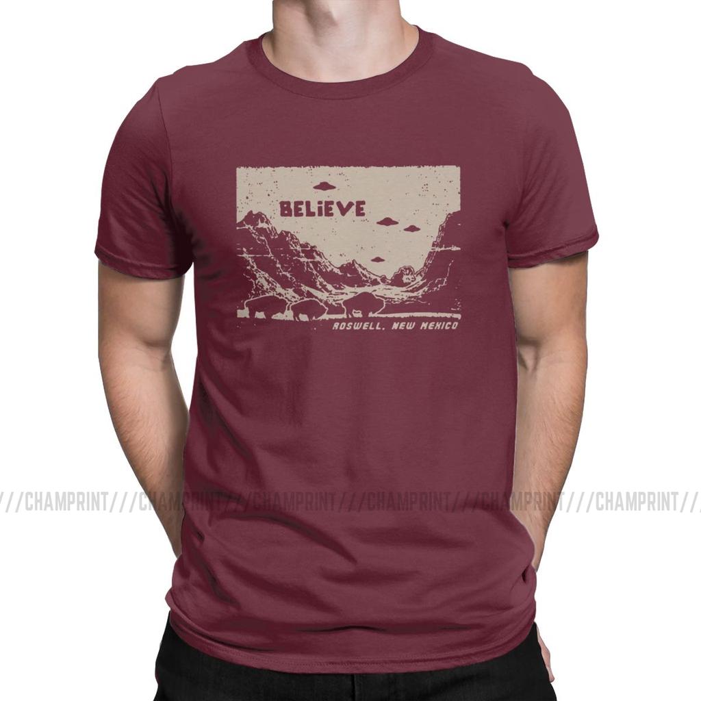 Ufo Flying Saucer T Shirts For Men Pure Cotton Funny T Shirt Round Collar I Want