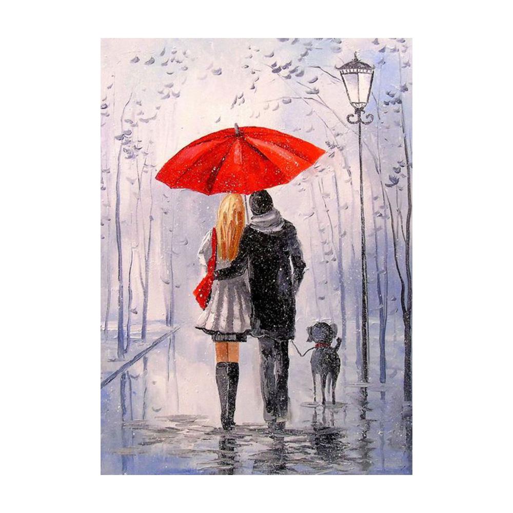 Влюбленная пара с зонтиком, идущая по улице, Эйфелева башня, холст, картина маслом, постер, осенний пейзаж, настенное искусство, домашний декор