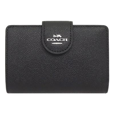 Coach Кошелек F06390 6390 Черный кожаный кошелек с перекрестной зернистостью, средний, с угловой молнией (Кошелек Bifold) Женский [Продукт Outlet] [Бренд] [Товар]