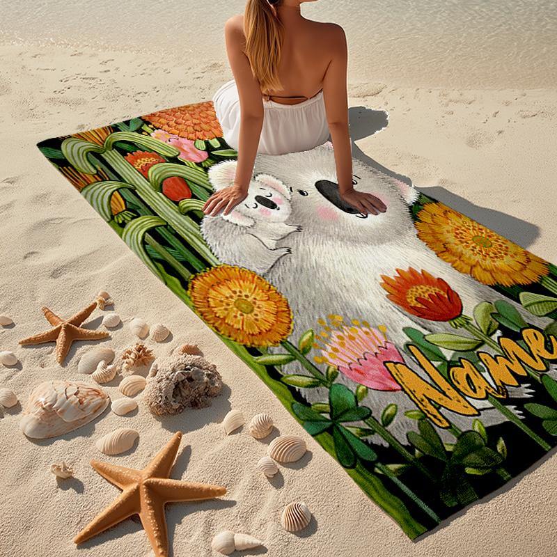 Custom Name Ultra-Soft Beach Towel with Koala Theme,Ideal for Pool - Camping, Diving - Perfect Travel Essential, Vibrant Beach Towel.