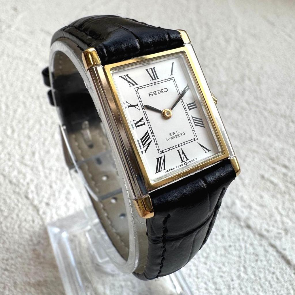 Used [New Battery] SEIKO Tank S.W.U. Suwa Seikosha Combi Men's Watch