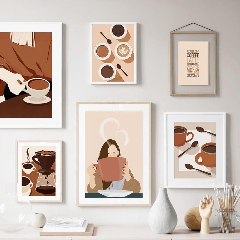 Модная девушка Книга Кофейная чашка Жизнь Настенное искусство Холст Картина Абстрактные постеры и принты Картина для стены Отеля Кафе Декор для внутренней комнаты
