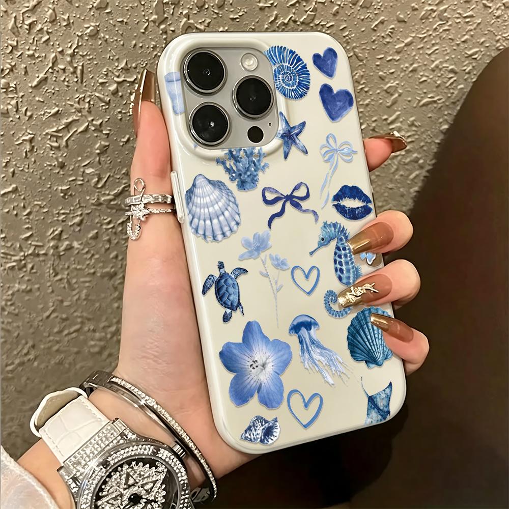 Летний чехол для телефона с рисунком морских существ синего цвета Для iPhone 17 16 15 14 13 12 11 Pro Max  16 Plus 17 Air Эстетичная крышка для телефона