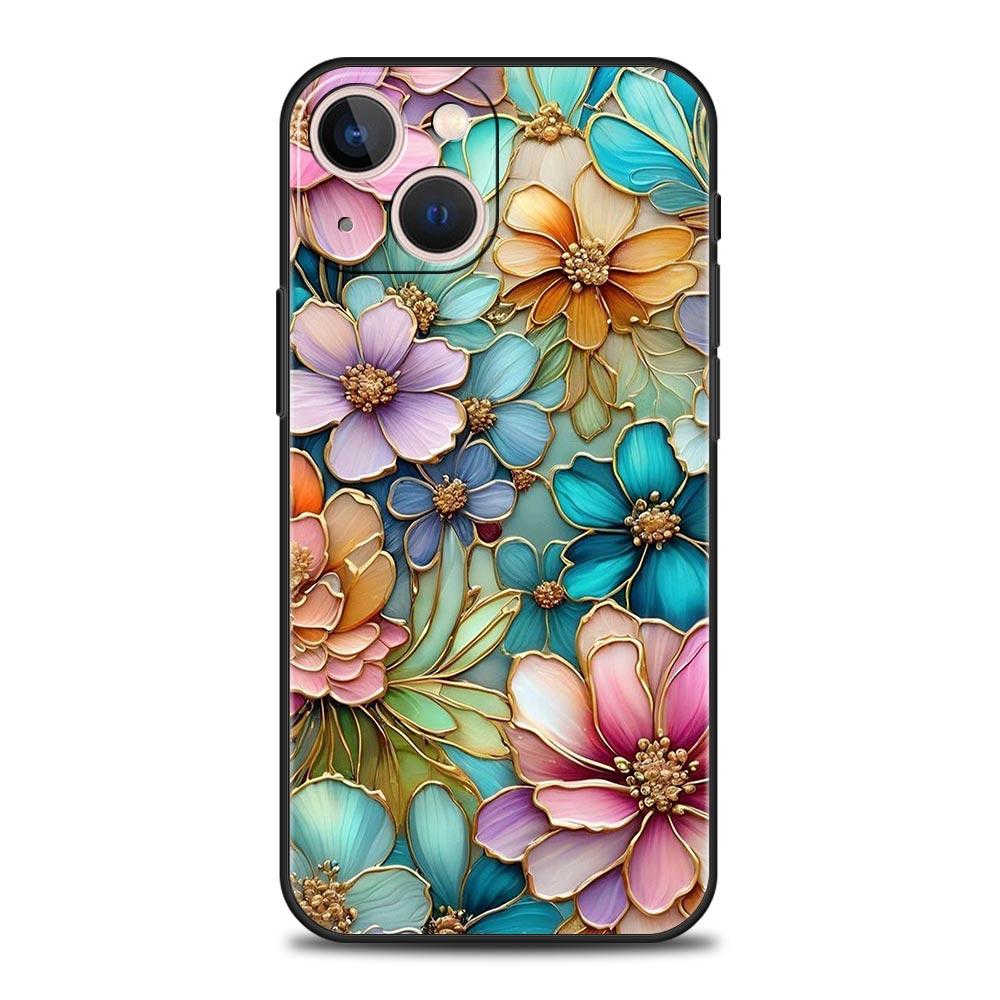Модный чехол для телефона с цветочным узором для iPhone 17 16 15 Pro Max 11 12 13 14 7 8 Plus SE 2020 X XR XS, мягкий, черный