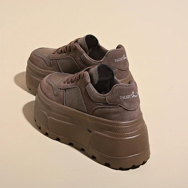 8 см новые женские кожаные кроссовки осень-весна повседневные кроссовки для ходьбы толстые зимние плюшевые высокие спортивные туфли для скейтборда женские