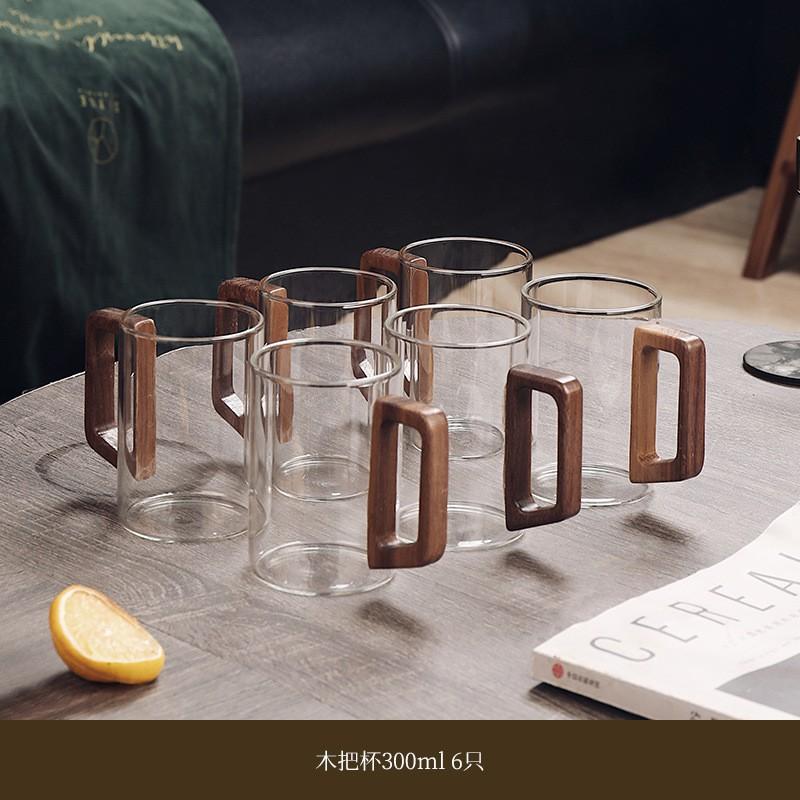 Heat-Resistant Glass Tea Cup Set With Wooden Handle Home Living Room Serving Guest Drinking