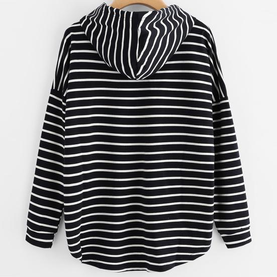 Пуловерная рубашка в полоску с принтом, свободная полиэстеровая эластичная повседневная женская толстовка с капюшоном для дома