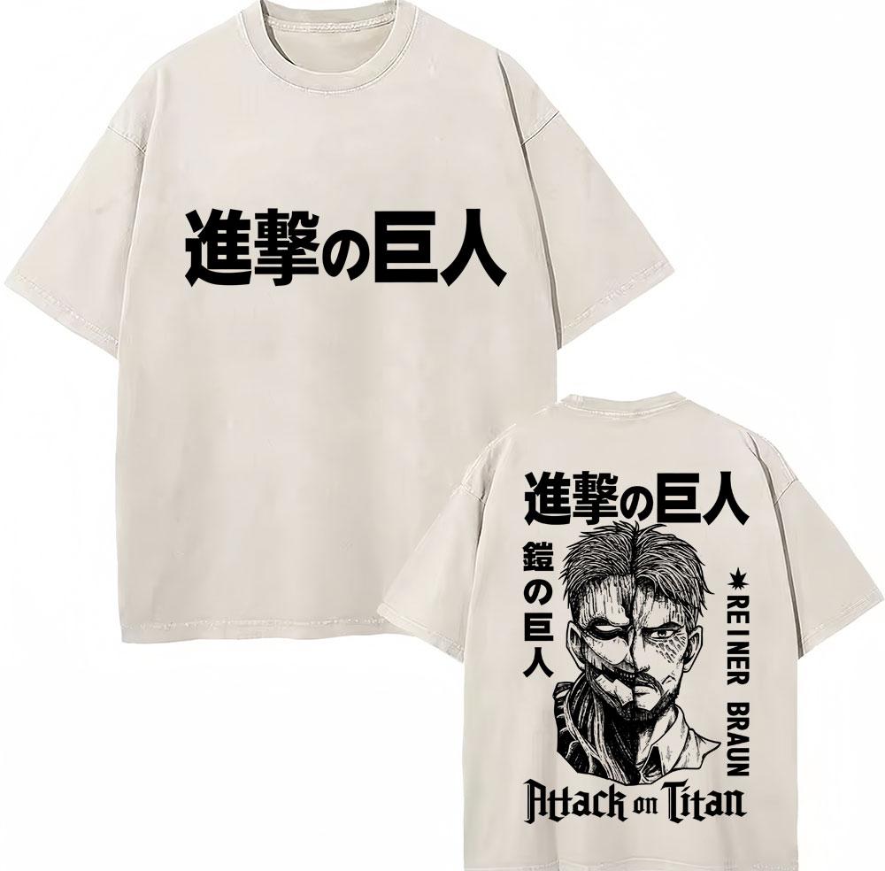 Washed Anime Attack on Titan Graphic T Shirts Vintage Harajuku Unisex Women T Shirt Oversized Cotton Casual Short Sleeve Streetwear
