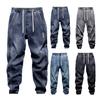 Джинсы-шаровары с карманами на штанинах, эластичным поясом, регулируемыми шнурками, мужские джинсы, однотонные уличные спортивные брюки
