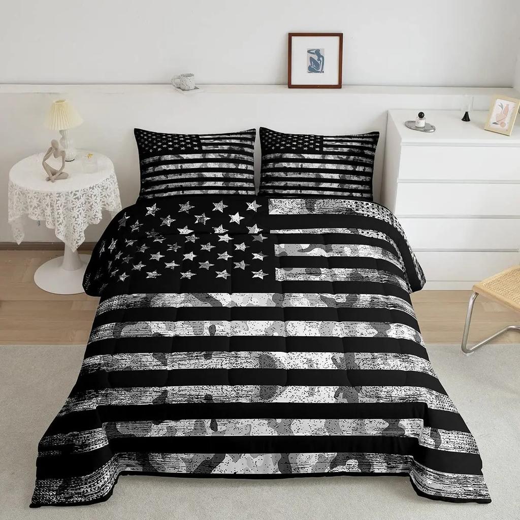 Grey Camo Comforter Bedding Set Full Size, Camouflage Army Design Bedding Collections For Kid Boy, Soft All-Season Bed Set