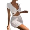 Летняя 2026 года Европейская и Американская Трансграничная Женская Bodycon Юбка с V-образным вырезом и вырезами