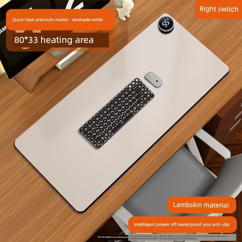 Winter Lambskin Heating Desk Pad, Study Desk Oversized Hand-Warming Mat, Office Desktop Heated Mouse Pad