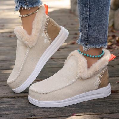 Модные женские толстые зимние сапоги, новые зимние сапоги с круглым носком, замшевые вставки на голенище, мягкая подошва, противоскользящие, износостойкие, короткие сапоги