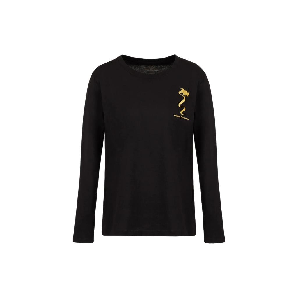 Armani Exchange Женская футболка с круглым вырезом и длинным рукавом, вышивка 'Letter Dragon', черная 3DYT41-YJCNZ-1200