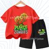Kids Street Fashion Boys Girls T Shirt Set Plants Vs Zombies Cute Print 2026 Summer Casual Daily Wear 3-12 Age Shirt Suit