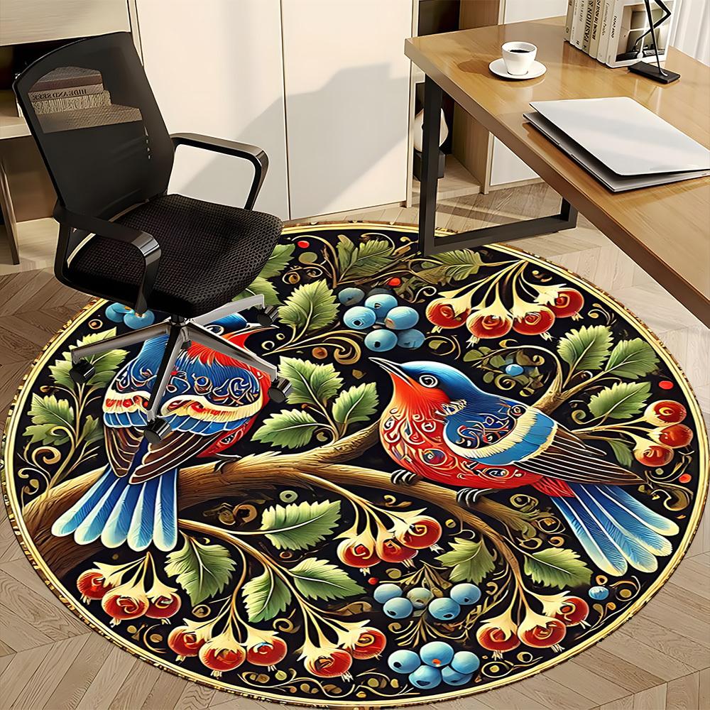 1pc Ornate Birds Carpet, Round Non Slip Durable Large Size Office Carpet, Suitable for Office