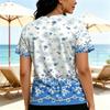 Women's Short Sleeve T-Shirt - American Basic Style, Fresh Blue & White Floral Print, Soft & Comfy, Daily Casual Wear
