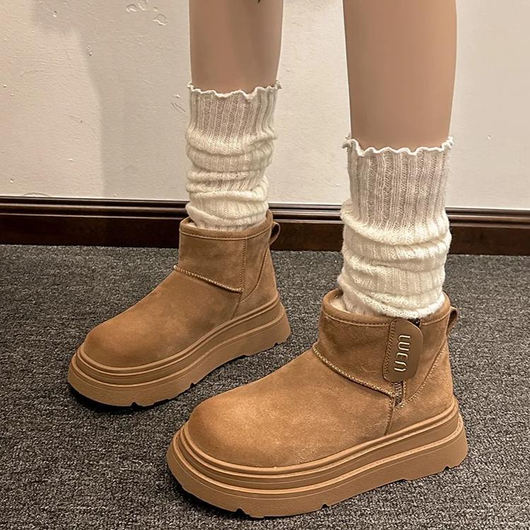 Модные женские замшевые ботинки на платформе с плоской подошвой из хлопка и меха, брендовые зимние плюшевые теплые ботинки для женщин 2025 года, модные удобные ботинки Mujer