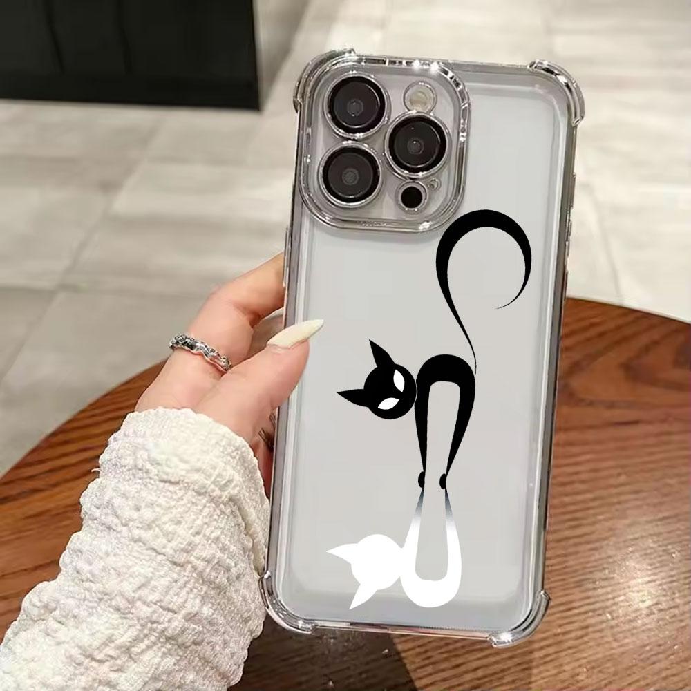 Мультяшный Милый Маленький Черный Кот Чехол Для iPhone 17 Pro 16 15 14 13 12 11 Pro Max Чехол 17 Plus 17E 16E 17Air Силиконовый Чехол Для Телефона