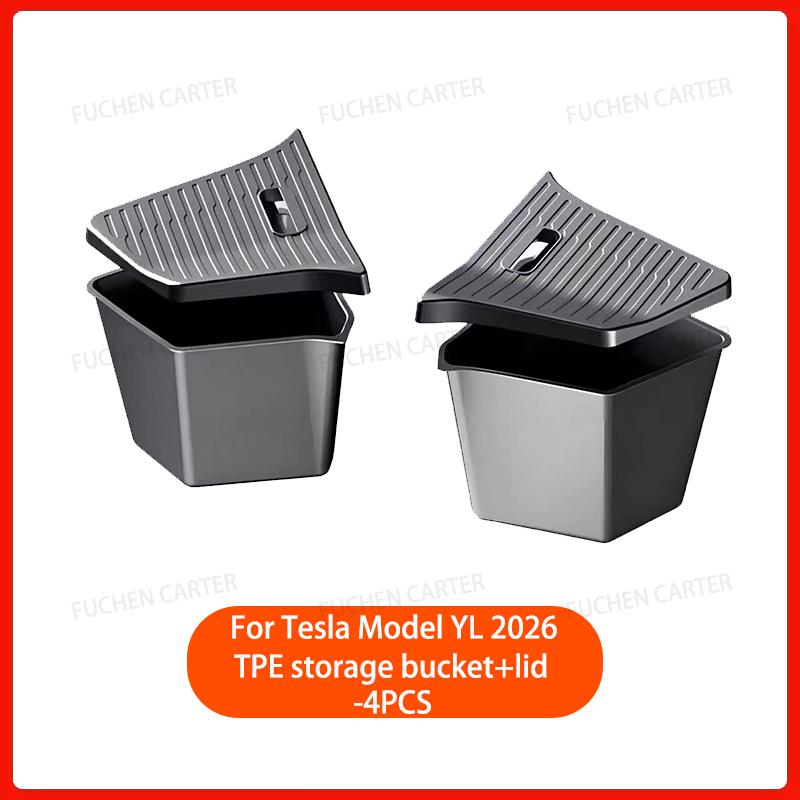 For Tesla NEW Model YL 2026 Rear Trunk Side Storage Box Cargo Organizer TPE Bin Box Flocking Mat Partition Board Accessories