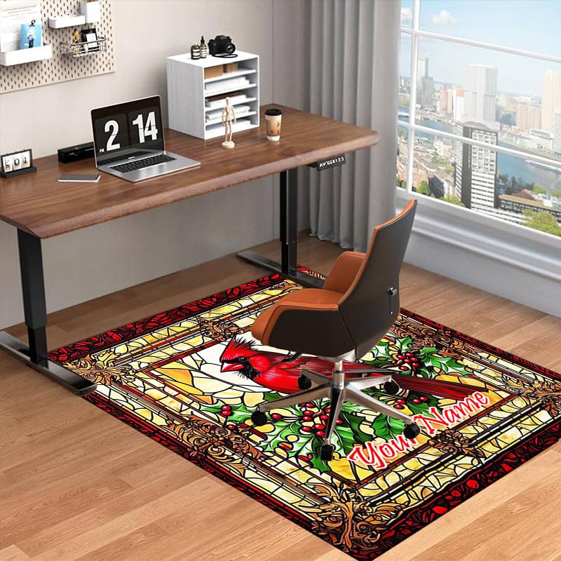 1PC Custom Name Glass Cardinal Theme Floor Mat Ideal for Living Room, Game Rooms, Office, Bedroom, Floor Mat Playful Design