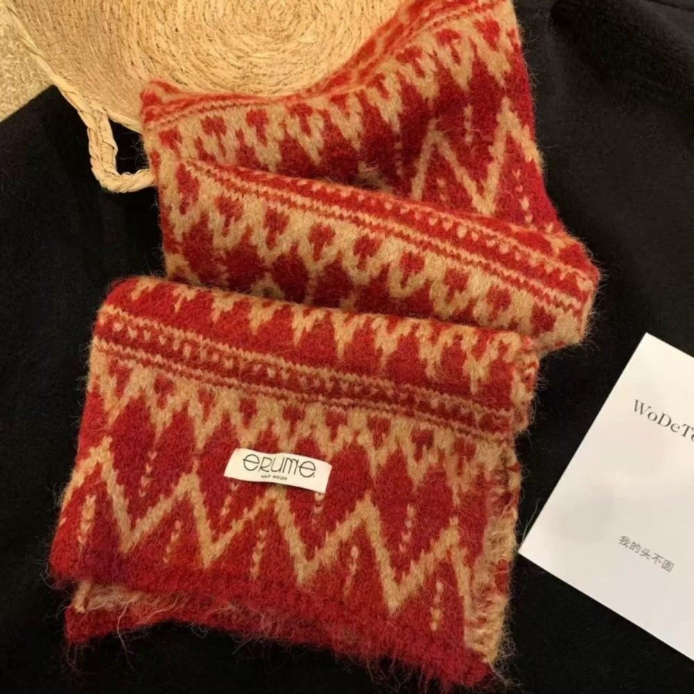 Fair Isle Pattern Thick Knitted Scarf Polyester Fall Winter Scarf Neck Warmer Photography Use
