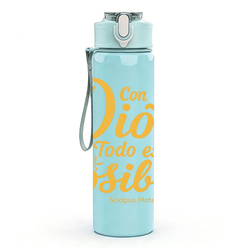 1PC Dios Todo Es Posible Quote 750ml Color Plastic Sports Water Bottle Leakproof Flip Straw Lid For Sports Office Home Use