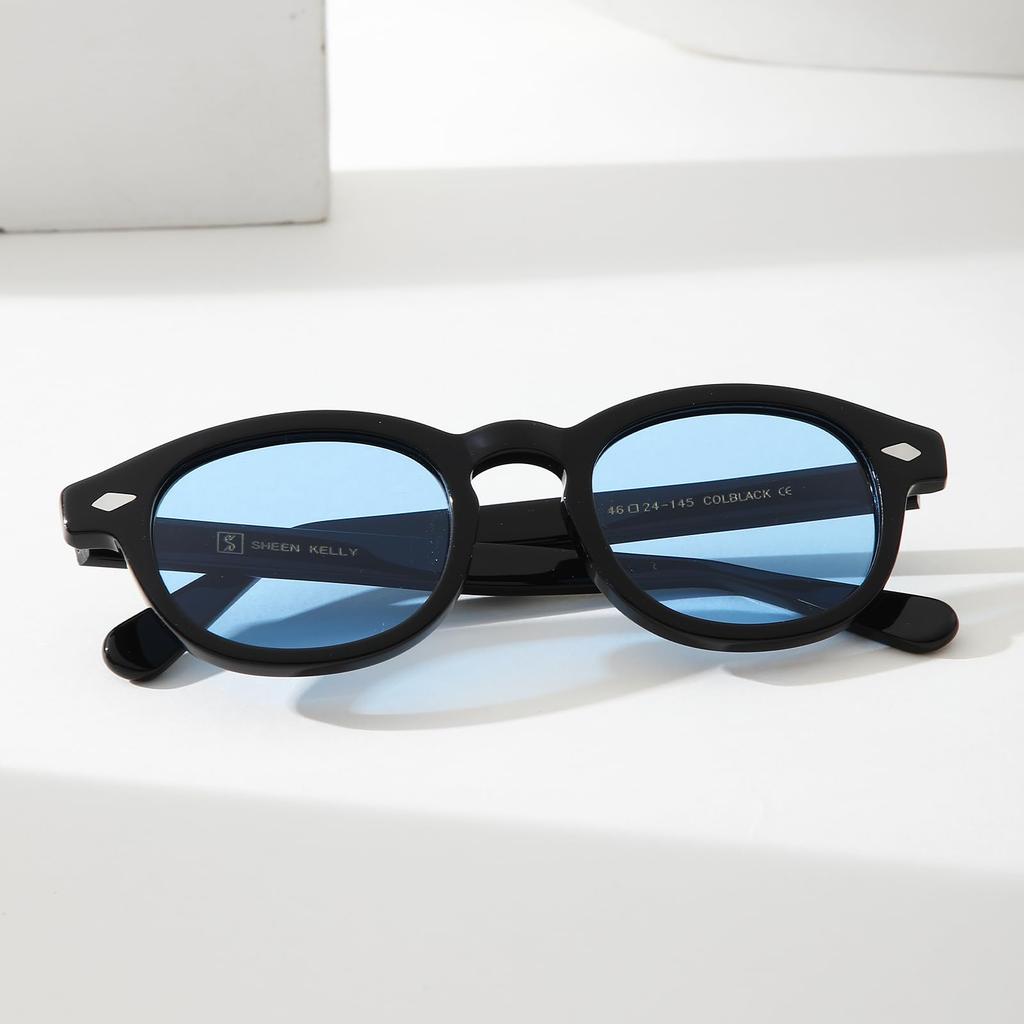 Acetate Retro Oval Sunglasses Handmade Pirate Captain Johnny Depp Style Polarized Lens for Men Women [SHEEN KELLY]