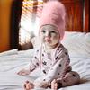 Newborn Infant Kids Baby Boy Girls Cute Pearl Hats Hair Ball Earbud Pearl Crochet Winter Warm Knit Hats Cap