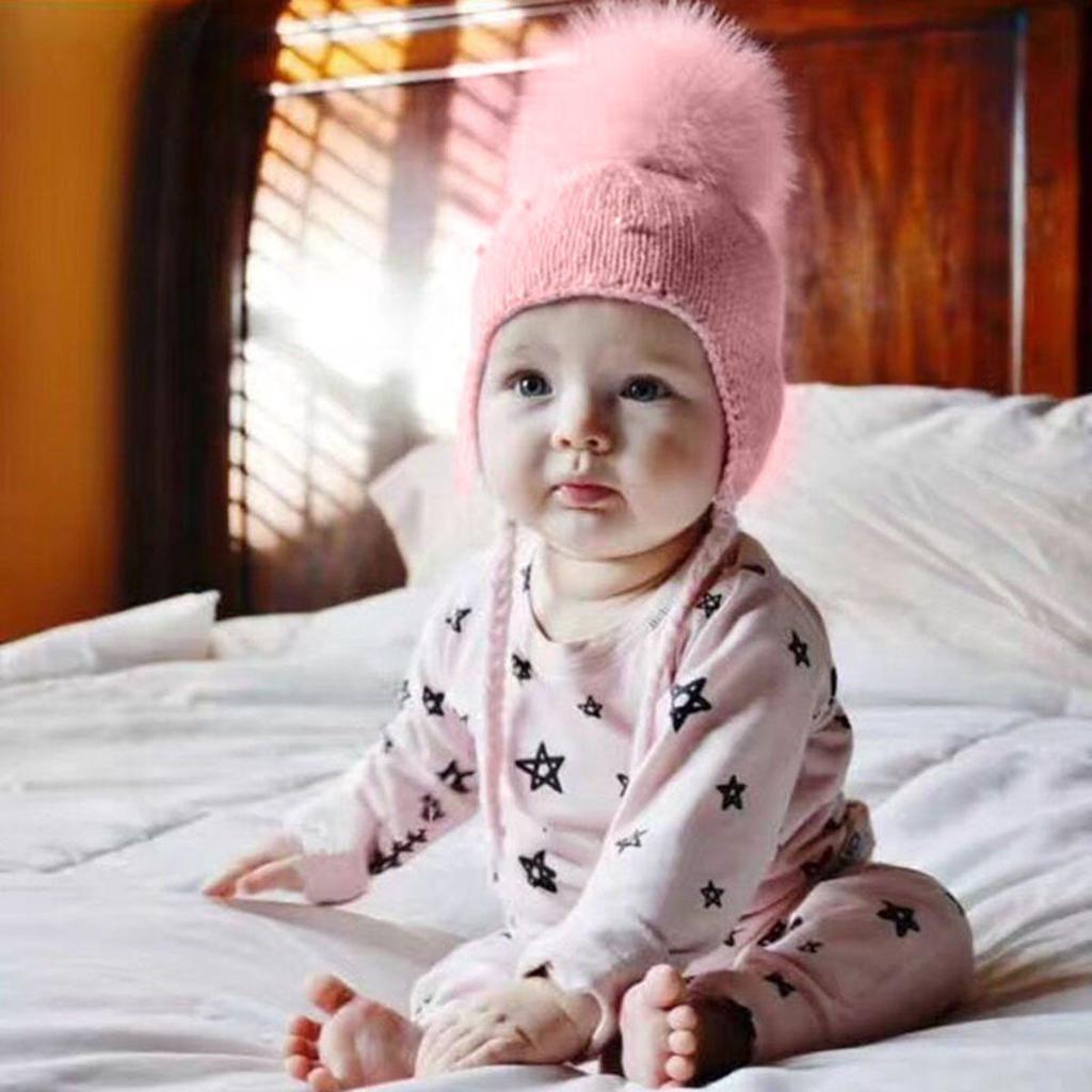 Newborn Infant Kids Baby Boy Girls Cute Pearl Hats Hair Ball Earbud Pearl Crochet Winter Warm Knit Hats Cap