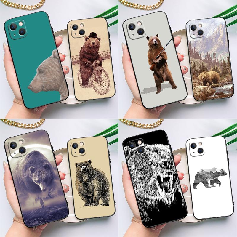 Cartoon Grizzly Bear Phone Case For iPhone 17 16 14 13 12 11 15 Pro Max Plus 12 13 Mini 16e 17 Air Cover Coque