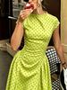 European and American temperament waist elegant dress, Paris style vacation A word French retro polka dot dress