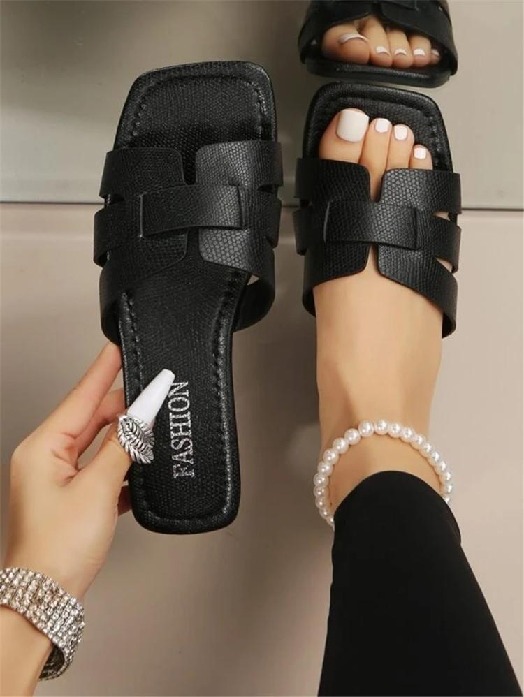 2024 летние новые женские тапочки на плоской подошве, Нескользящие уличные пляжные женские сандалии с открытым носком, пикантные модные дизайнерские шлепанцы, женская обувь