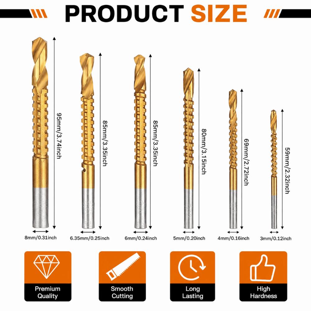 6pcs High Speed Steel Twist Drill Bits Serrated Drilling Hole Enlarging Tools Woodworking