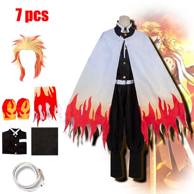 Anime Demon Slayer Kimetsu No Yaiba Rengoku Kyoujurou Cosplay Kimono Costume Uniform Clothing for Halloween and Christmas
