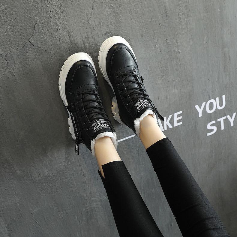 Winter Boots Women Ankle Boots Warm PU Plush Winter Woman Shoes Sneakers Flats Lace Up Ladies Shoes Women Short Snow Boots