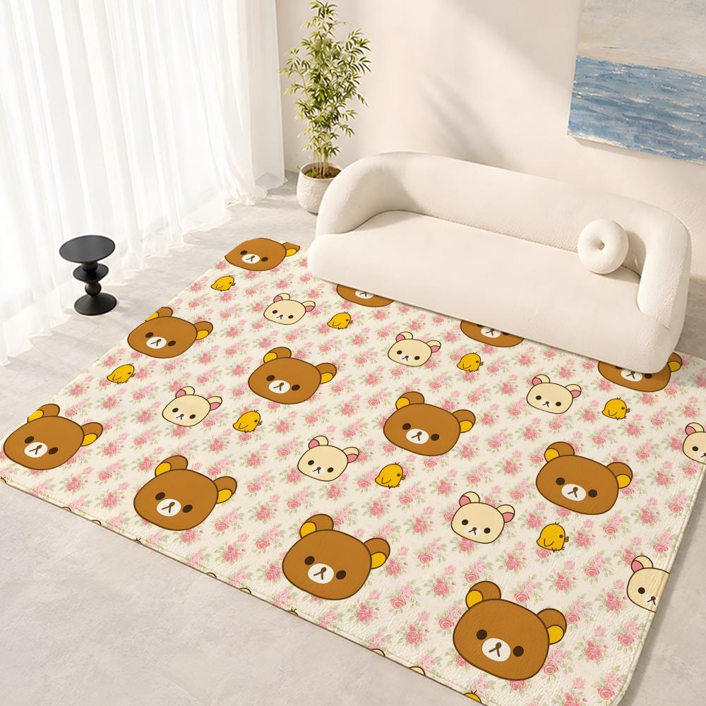 R-Rilakkuma Anime Floor Mat Floor Mat Soft Flannel Non-Slip Door Rug for Living Room