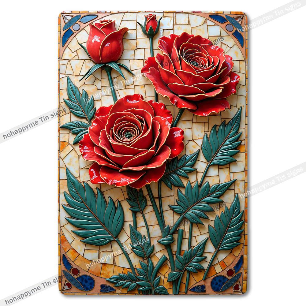 Retro Floral Metal Tin Signs Home Decor Wall Art Garden Farmhouse Country Kitchen Bathroom Living Room