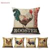Retro Farm Animals Chicken Rooster Hen Home Decorative Art Cushion Cover Linen Vintage Sofa Throw Pillowcase Barn Livestock