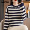 Осенне-зимний женский свитер, полосатый вязаный свитер с длинными рукавами, женские модные топы, нижняя рубашка