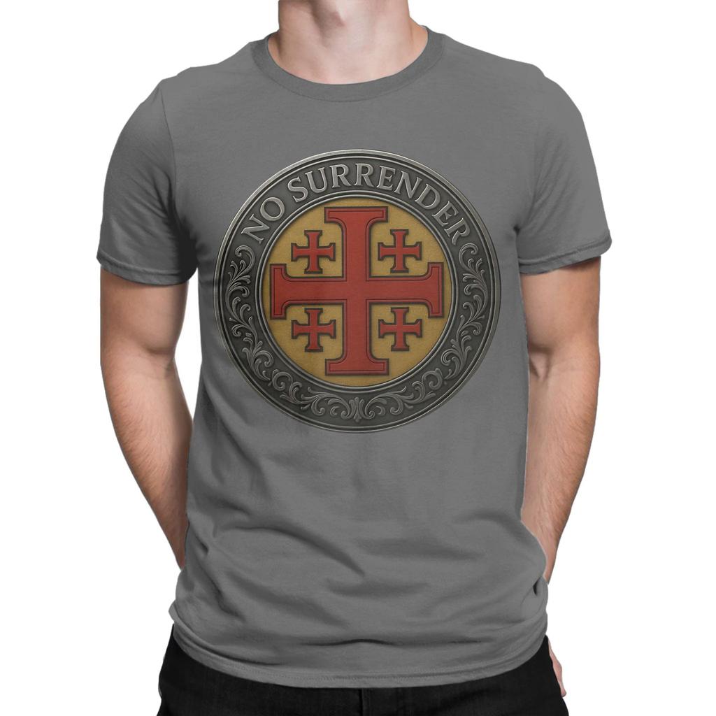 Ullzang Jerusalem Cross No Surrender Tshirts Unisex Round Neck Short Sleeve Top Tee 100%Cotton Summer Tops Shirts