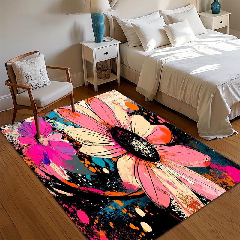 1pc Area Rug Carpet Soft Non Slip Splatter Pink Purple Floral Abstract Floor Mat for Bedroom Living Room Kids Room Home Decor