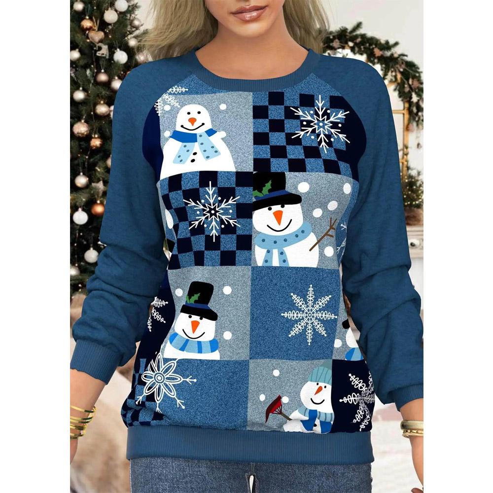 Осенне-зимняя повседневная женская рождественская 3D-принт элегантная футболка свободная с круглым вырезом ретро темперамент повседневная блузка-пуловер женская рубашка