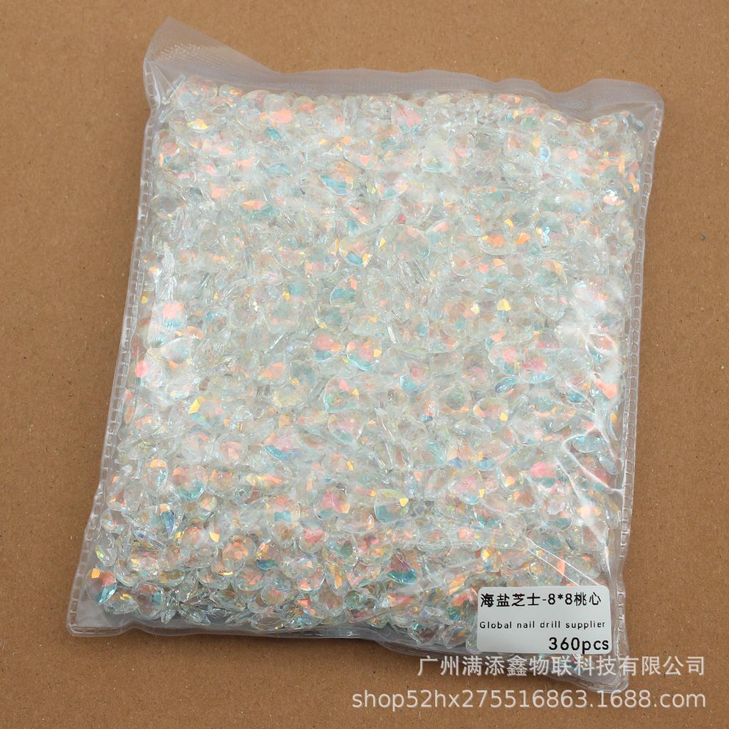 Целая упаковка из 360 кристаллов с острым дном в виде морской соли и сыра, бриллиантов, толстых квадратных, с кривым сердцем, украшений для дизайна ногтей