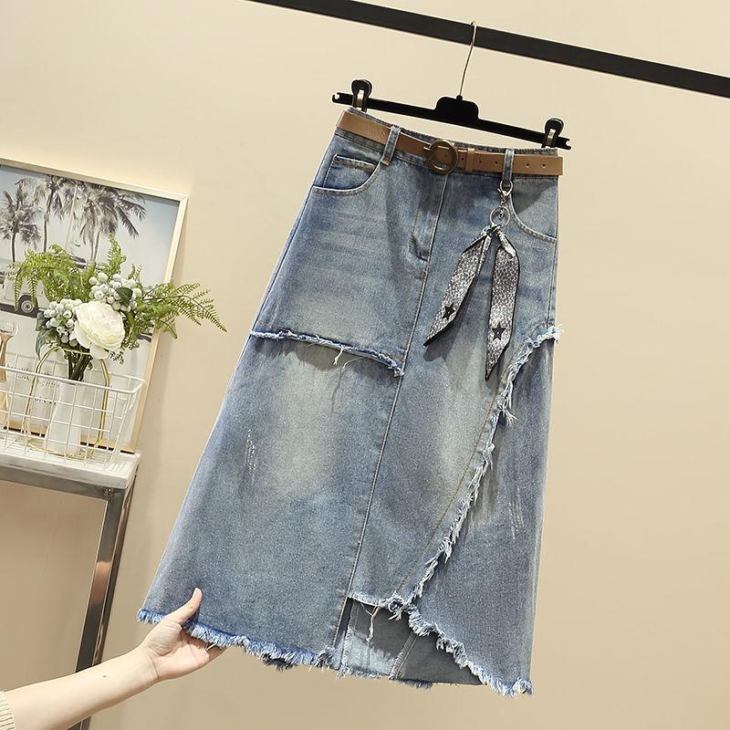 Sexy and Irregular Denim High Waist A-line Skirt with Plus Size for Women