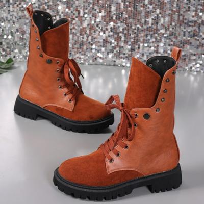 Мода Женская Мода Массивные Одинарные Ботинки Осень Новые Круглый Носок Передняя Шнуровка Замша Заклепка Мягкая Подошва Платформа Ботильоны
