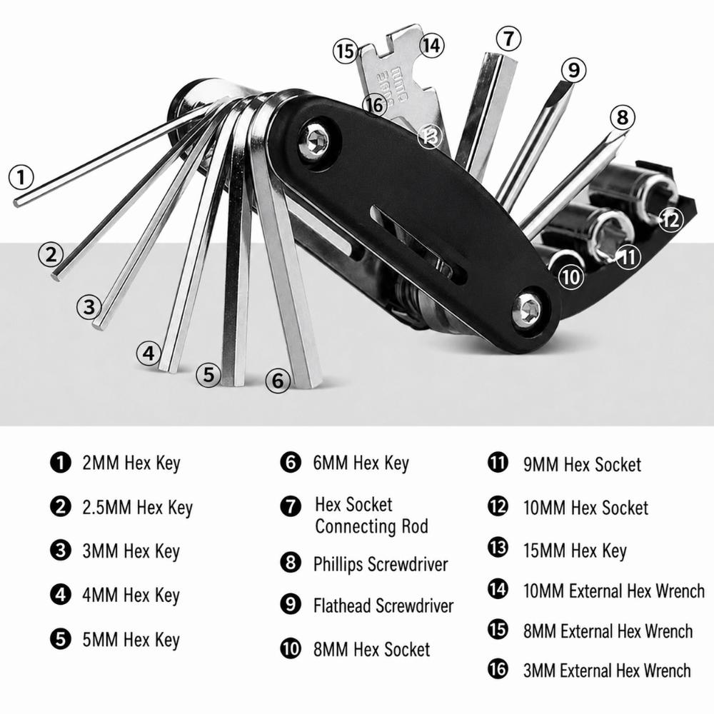 2PCS 16-in-1 Mountain Bike Repair Kit Multifunctional Tool Cycling Repair Tool  Outdoor Riding
