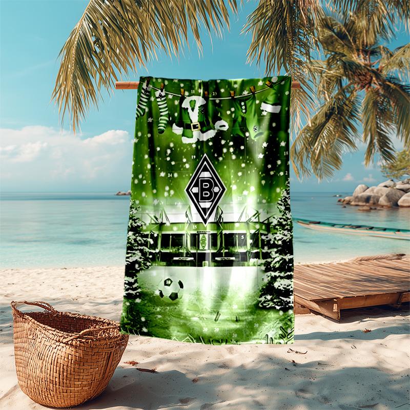 proof beach towel with Borussia Monchengladbach logo pattern - soft,absorbent,quick-drying,machine washable - perfect for swimming,camping,bathing