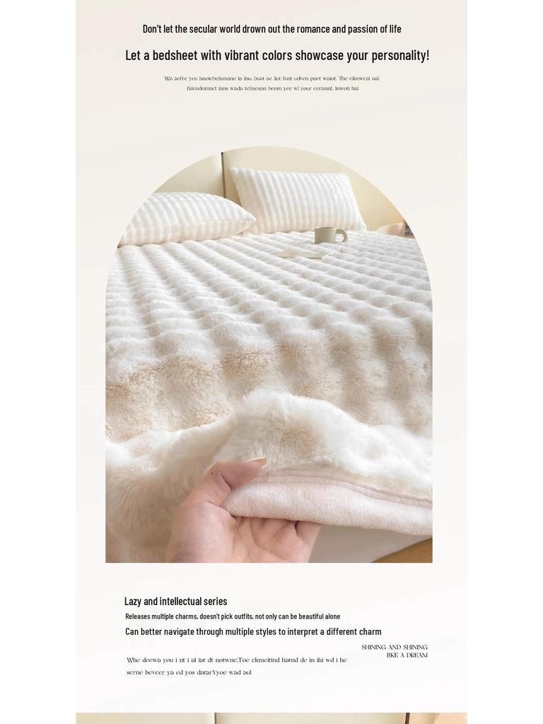 Winter Faux Rabbit Fur Flannel Bedsheet - Thick Plush Milk Velvet Coral Fleece for Dormitory Single Bed