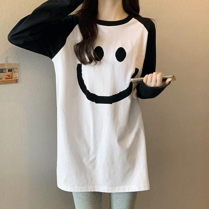 Contrast Color Mid-length Pure Cotton T-shirt Women's Long-sleeved Inner Wear Spring, Autumn and Winter 2024 New Butt-covering White Bottoming Shirt